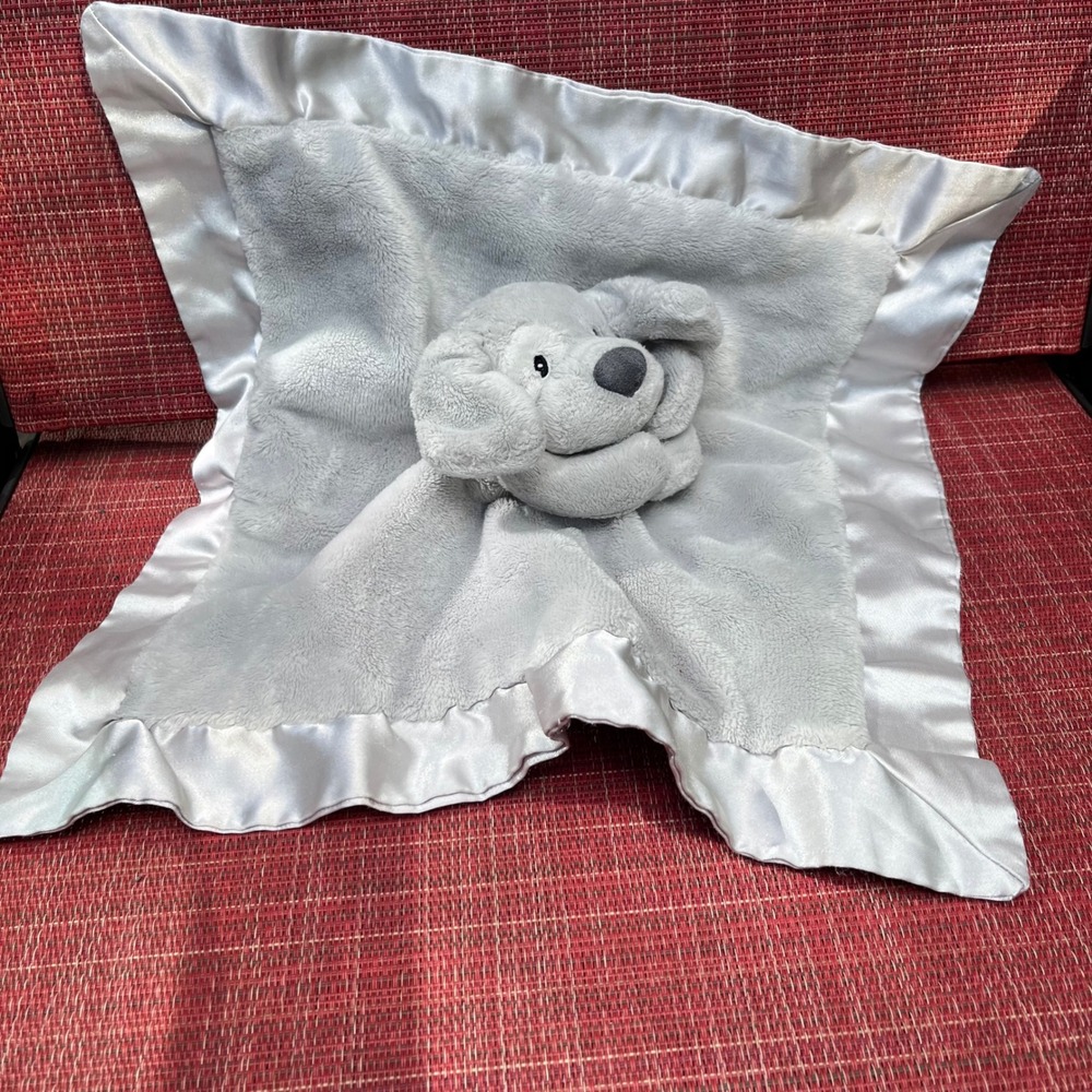 Baby GUND Spunky Dog Lovey Security Blanket Grey Satin Trim Plush 4030547